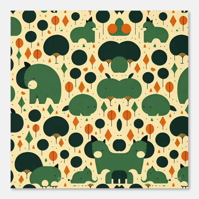 Cute Forest Animals and Trees Pattern Wallpaper (Front)