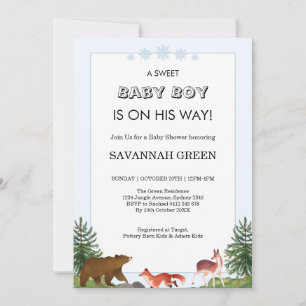 Cute Forest Animals Baby Boy Shower Design Invitation