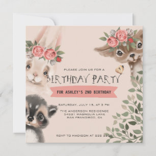 Cute Forest Animals Birthday Invitation