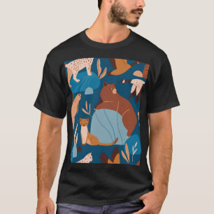 Cute forest animals, dark seamless design. T-Shirt