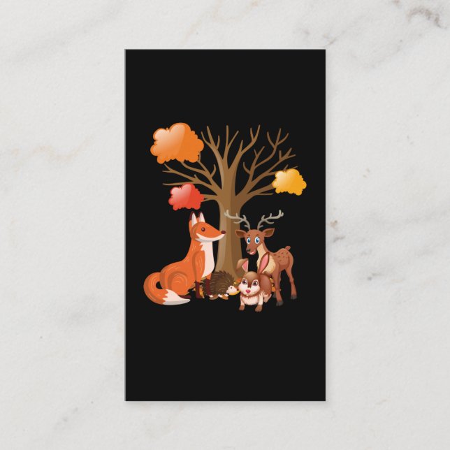 Cute Forest Animals Deer Fox Bunny Hedgehog Business Card (Front)