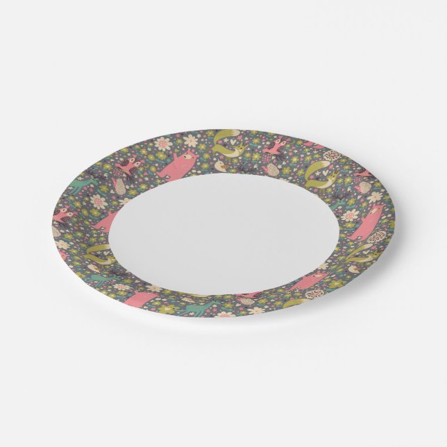 Cute Forest Animals Pattern Paper Plate (Angled)