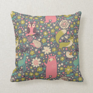 Cute Forest Animals Pattern Throw Pillow