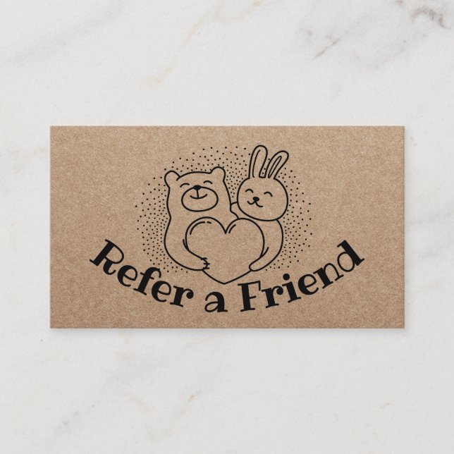 Cute Forest Animals Rustic Kraft Referral Card (Front)