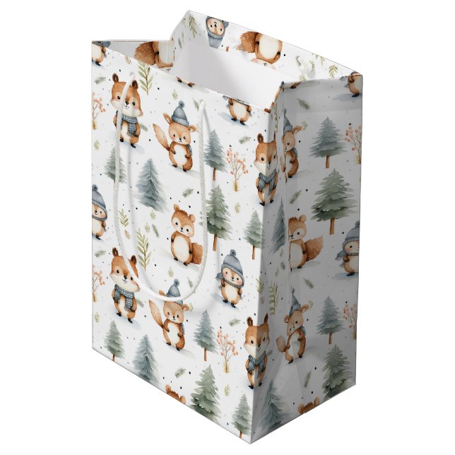 Cute Forest Animals Squirrels in Winter Medium Gift Bag (Back Angled)