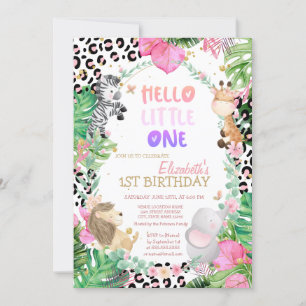 Cute Forest Animals Tropical Leaves 1st Birthday Invitation
