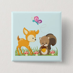 Cute Forest Animals Whimsical Cartoon 2 Inch Square Button