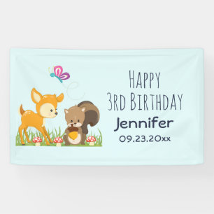 Cute Forest Animals Whimsical Cartoon Birthday Banner