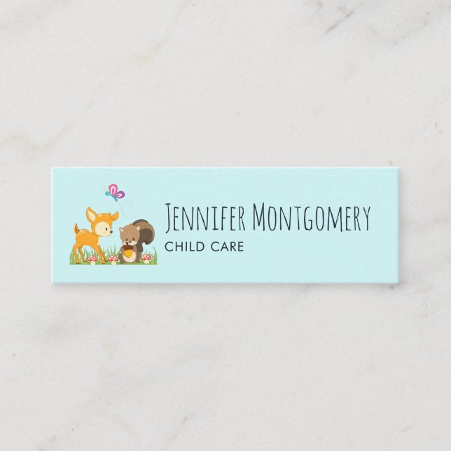 Cute Forest Animals Whimsical Cartoon Mini Business Card (Front)