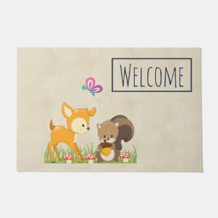 Cute Forest Animals Whimsical Cartoon Welcome Doormat