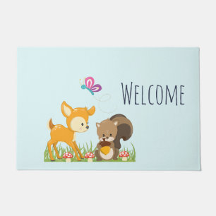 Cute Forest Animals Whimsical Cartoon Welcome Doormat
