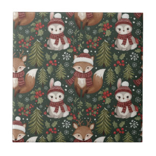 Cute Forest Animals Winter Pattern Tile
