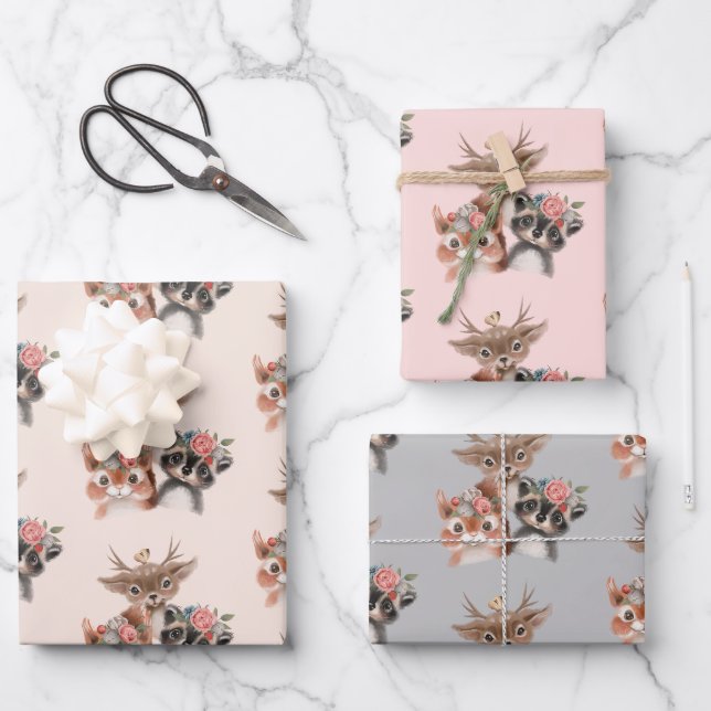 Cute Forest Animals  Wrapping Paper Sheet (Front)