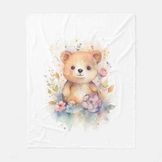 Cute Forest baby bear Pints Nursery Art Fleece Blanket (Front)