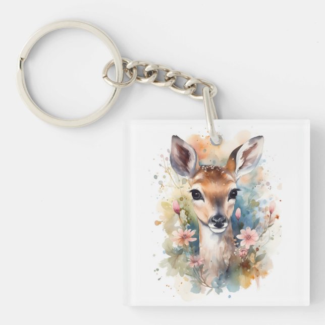 Cute Forest Baby Dear Pints Nursery Art Keychain (Front)