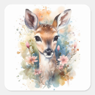 Cute Forest Baby Dear Pints Nursery Art Square Sticker