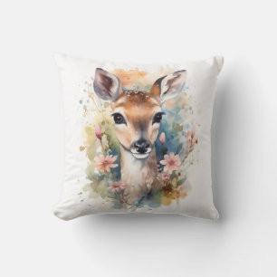 Cute Forest Baby Dear Pints Nursery Art Throw Pillow