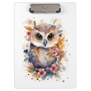 Cute Forest Baby Owl with Flowers for Nursery Clipboard