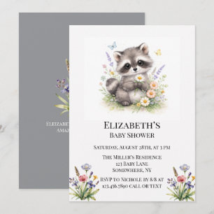 Cute Forest Baby Raccoon Baby Shower Invitation