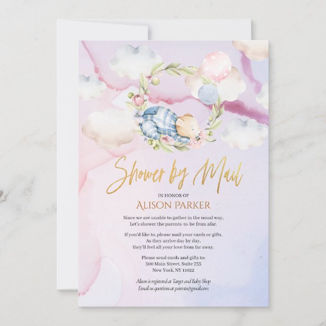 Cute Forest Bear Cloud Sleep | Baby Shower By Mail Invitation (Front)