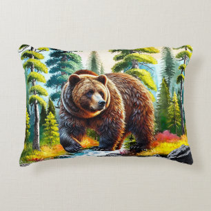 Cute Forest brown bear Accent Pillow