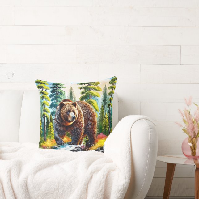 Cute Forest brown bear Throw Pillow (Couch)