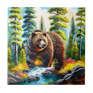 Cute Forest brown bear Tile