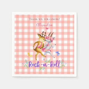 Cute Forest Deer Rock-n-Roll 1st Birthday Pink  Napkin