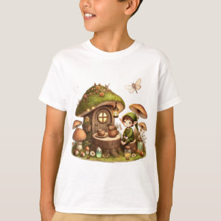Cute Forest Elf & Mushroom Kids T-Shirt