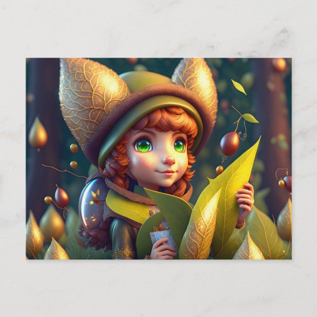 Cute Forest Elf, Postcard for Postcrossing (Front)