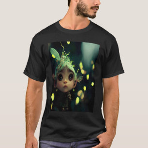 Cute Forest Fairy Elf in a Green Bioluminescent Fo T-Shirt