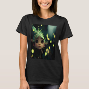 Cute Forest Fairy Elf in a Green Bioluminescent Fo T-Shirt