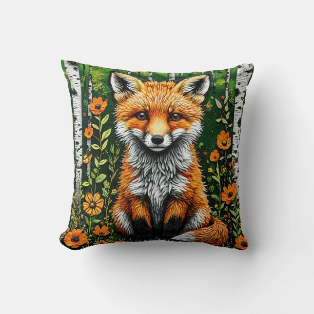 🦊🌲 Cute Forest Fox Cozy Decor Gift ✨ Throw Pillow (Front)