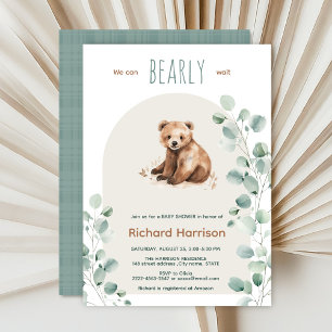Cute forest leaves bear baby shower invitation