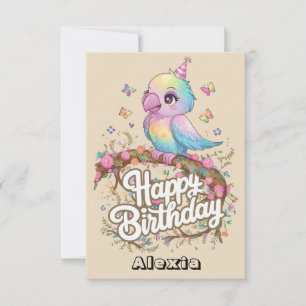 Cute Forest Parrot Digital Birthday  Card