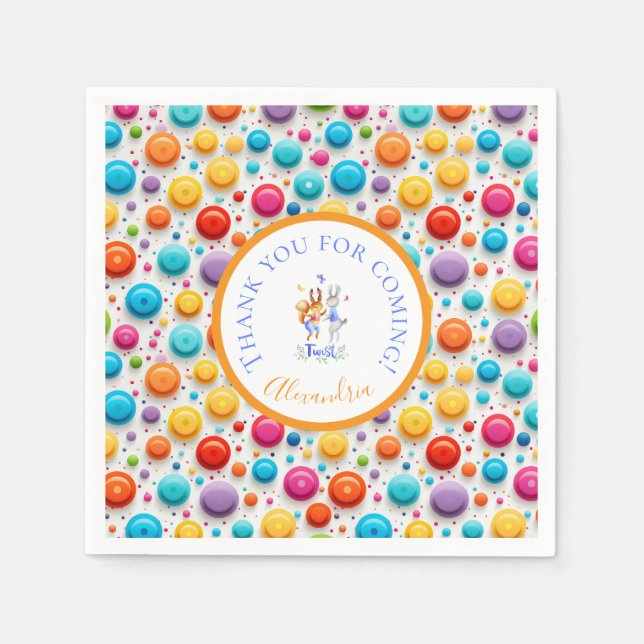 Cute Forest Rabbits Twisting Colourful Polka Dot   Napkin (Front)