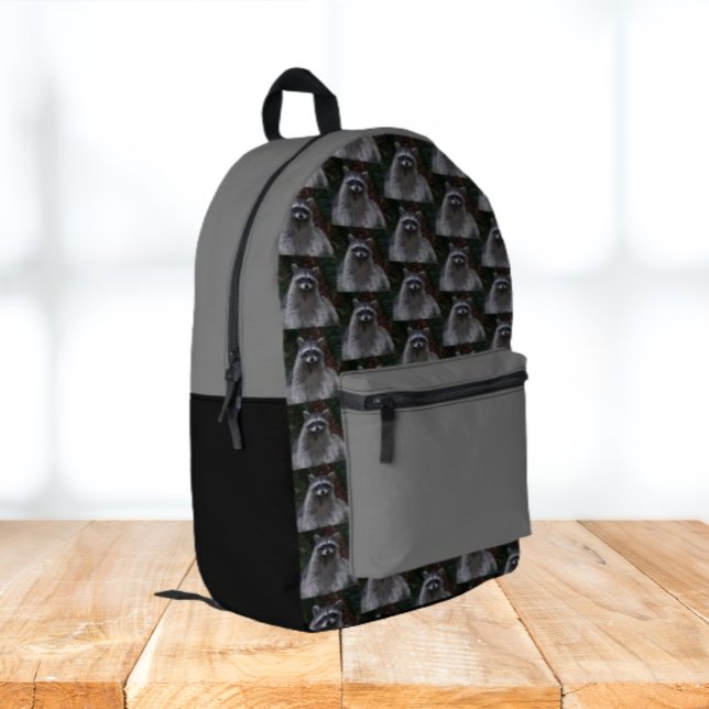 Cute Forest Raccoon Pattern Printed Backpack (In Situ Angled)