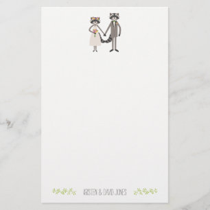 Cute Forest Raccoons Rustic Wedding Personalized Stationery
