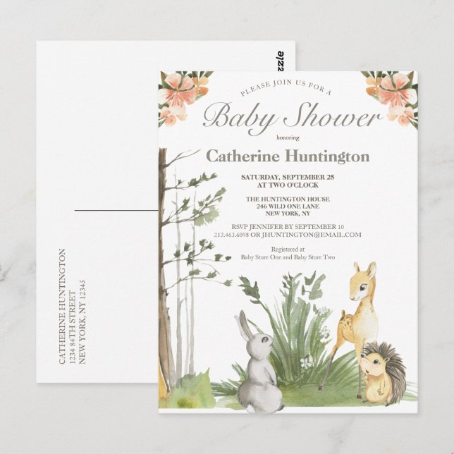 Cute Forest Woodland Animals Baby Shower Postcard (Front/Back)