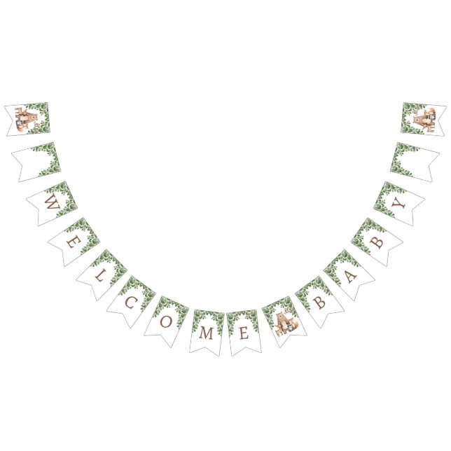 Cute Forest Woodland Animals Baby Shower Welcome Bunting Flags (All)