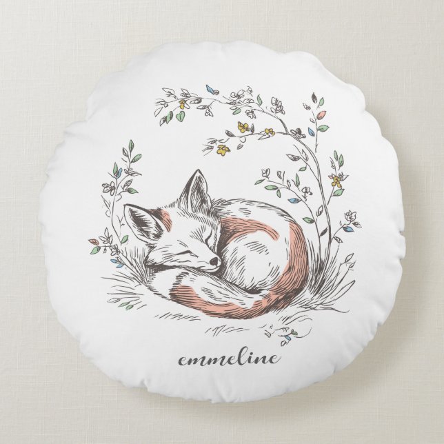 Cute Forest Woodland Fox Personalized Round Pillow (Front)