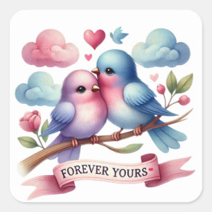Cute forever yours bird couple Valentine Square Sticker