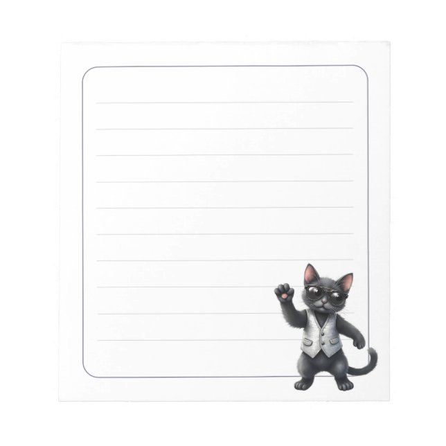 Cute Formal Black Cat Tuxedo Lined Writing Notepad (Front)