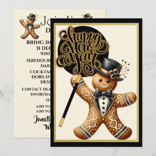 Cute Formal Gingerbread Man New Year's  Invitation