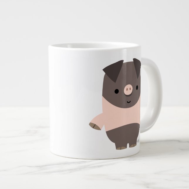 Cute forte caricature Cochon Jumbo Mug (Devant droit)
