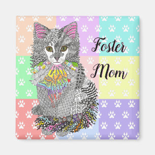 Cute Foster Mom Cat Magnet