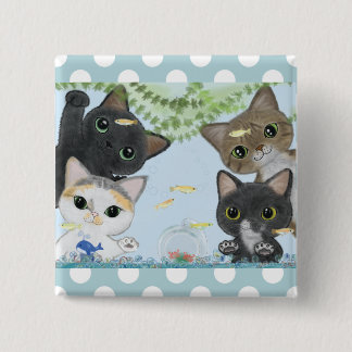 Cute Four Medaka Cats 2 Inch Square Button