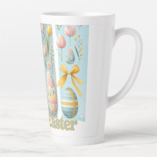 Cute Four Vertical Brash Watercolor Hoppy Easter Latte Mug