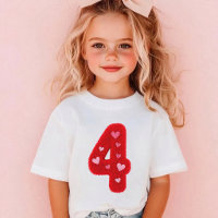 Cute Fourth Birthday Girl Hearts | Red Fluffy 4th