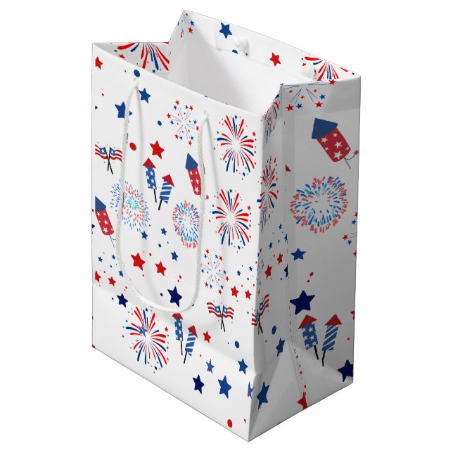 Cute Fourth of July Patriotic Pattern Medium Gift Bag (Front Angled)